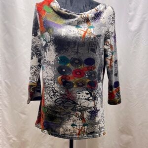 Alison Sheri Colorful Graphic Print Women's Sweater Size Large